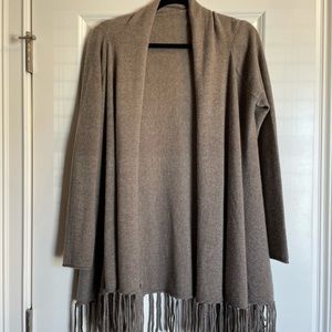 Kinross Cashmere Taupe Fringe Cardigan
